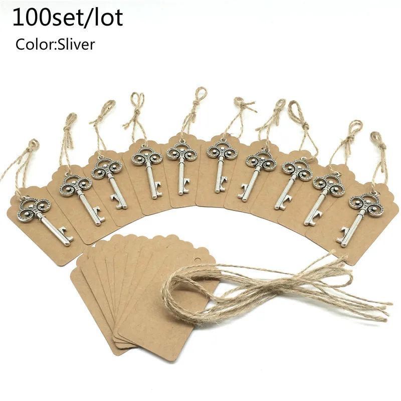 

100 set Bachelorette Party Favors Skeleton Bottle Opener Tags Cards Metal Sliver Wedding Gifts for Guests Festive Party Supplies