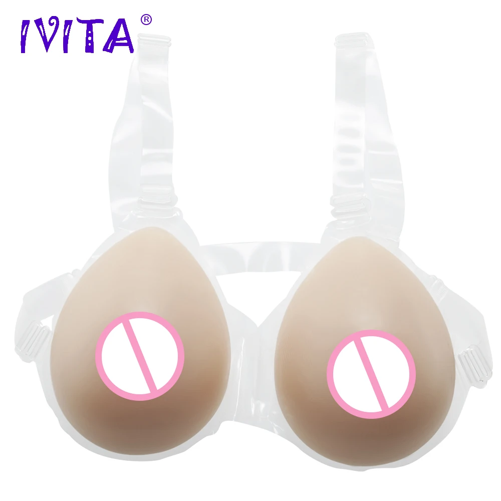 

IVITA 1200g Realistic Silicone Breast Forms False Fake Boobs With Shoulder Straps For Crossdresser Transgender Fashion Enhancer