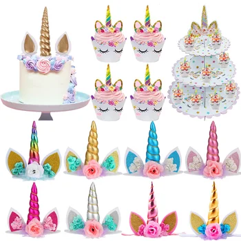 SUPER DESCUENTO ❤️ Decoración de pastel de cumpleaños de unicornio Cyuan, adornos de pastel de unicornio de dibujos animados, decoración de fiesta de cumpleaños, envoltorios para cupcakes para niños, Decoración de Pastel - discount item 21% OFF Casa y jardín