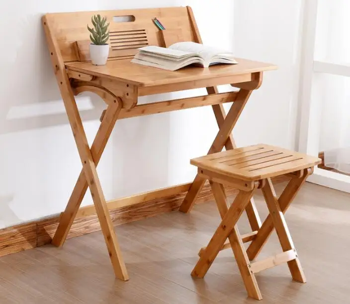 Бесплатная доставка 90*74*71 см Бамбук письменный стол складной стол для учёбы обучения стол с табурет