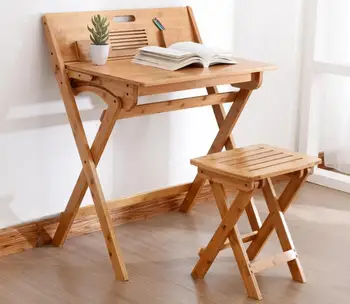 

Free shipping 90*74*71CM Bamboo Writing Desk Folding Study Table Learning Table With Stool
