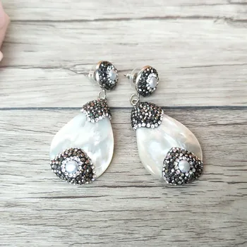 

1/5 Pairs Shell charms earrings Pave Zircon Rhinestone Pearl drop dangle earrings,handcrafted Women Jewelry ER543