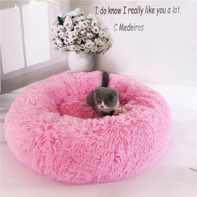 Теплая Флисовая кровать для собак, круглая подушка для шезлонга для маленьких средних и больших собак и кошек, супер мягкая Конура для щенка, гнездо, кровать - Цвет: Pink