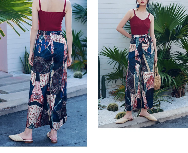 2019 Spring and summer new style Bohemian wide-leg trousers Beach holiday sunscreen trousers Chiffon printed trousers 2019 Spring and summer new style Bohemian wide-leg trousers Beach holiday sunscreen trousers Chiffon printed trousers