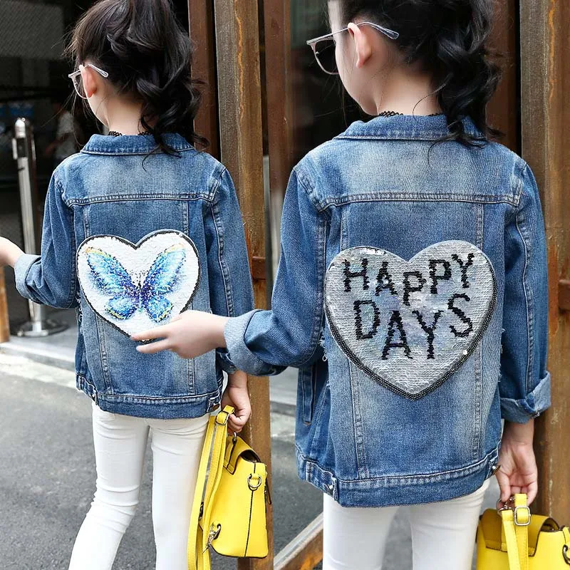 Autumn Children Denim Jackets For Girls Sequin Variable Streetwear