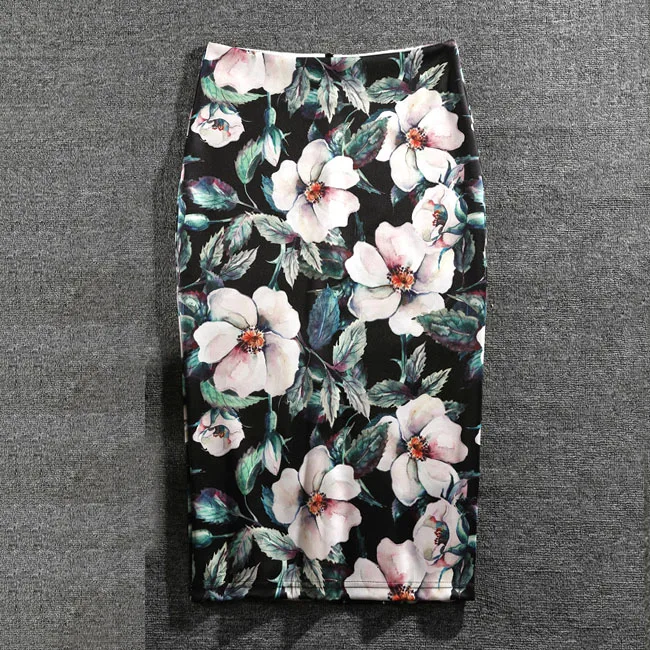 Women Skirts Print Flowers Fashion Pencil Skirt Casual Skirts Plus Size Faldas Mujer Jupe Femme