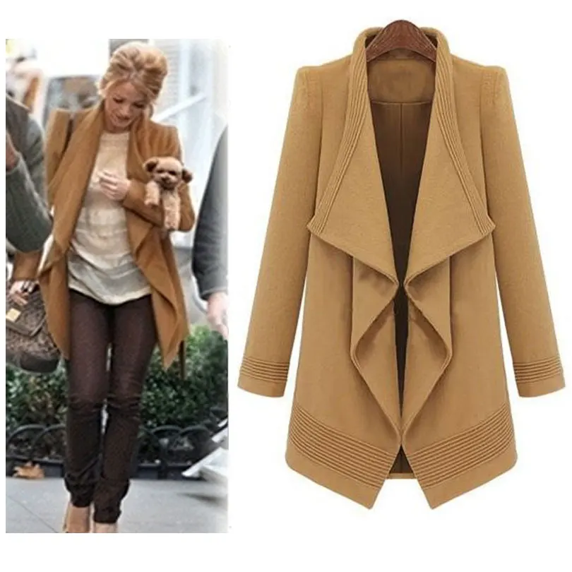 Image Women Coats Autumn Winter Wool Blends Asymmetric Overcoats Gossip Girl Style Irregular Jacket Casacos Femininos manteau femme