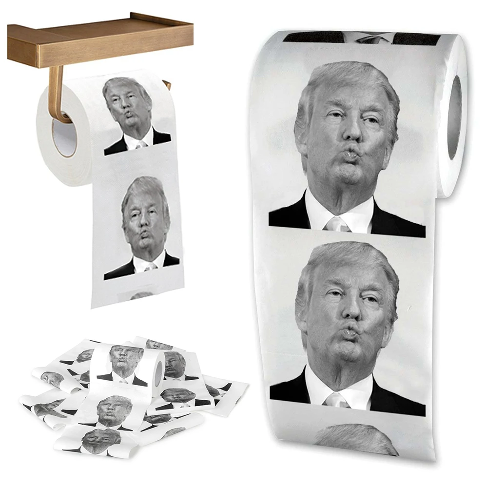 

2019 HOT New President Donald Trump Toilet Paper Roll Prank Gag Joke Funny Gift Trump Bathroom Kitchen Prank Paper Dropship