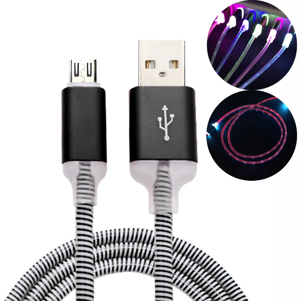 

1m USB Data Charger Cable Visible LED Flow Light Micro USB Fast Charging Data Sync Cable for Android Phone *30