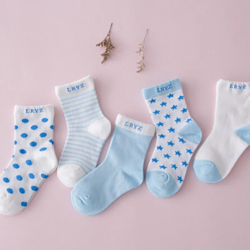 10 шт./лот = 5 пар, хлопковые носки для новорожденных, короткие носки, детские носки в полоску и горошек для мальчиков и девочек, Нескользящие летние носки