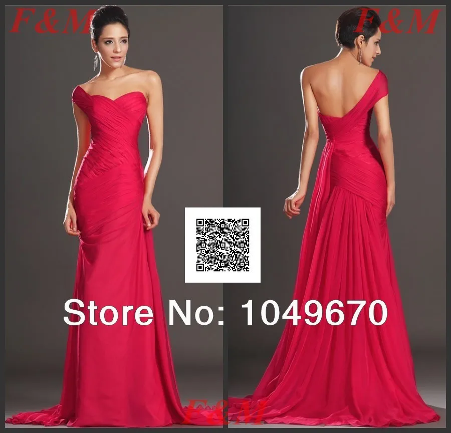 2014 Lovely One Shoulder Pleat Chiffon Long Prom Dresses Formals Evening Gowns F&ampM768 |