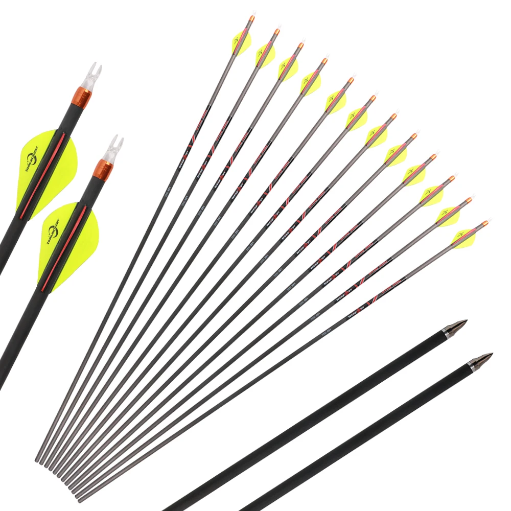 

24pcs/lot Best Quality 0.001 Archery Pure Carbon Fiber Arrows With Plastic Feather Rear End Protector Ring For Compound Bow