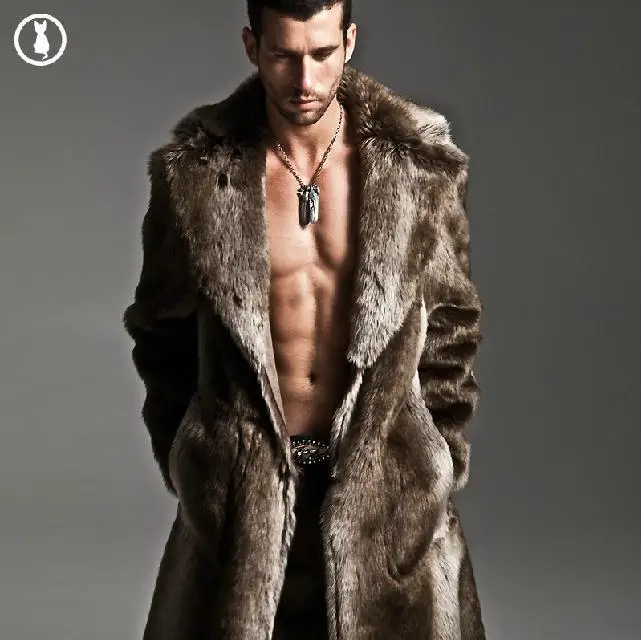 2015 Winter Faux Fur Jacket Men Slim Fit Long Men's Fur