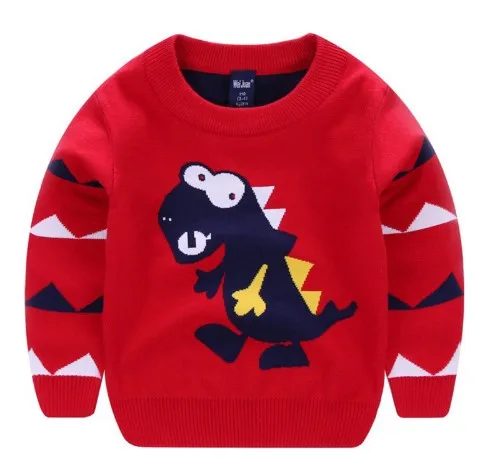 Вязаный свитер для мальчика, осенне-зимний топ с рисунком динозавра для малышей, верхняя одежда для девочек кардиган, свитер для детей возрастом от 2 до 7 лет - Цвет: Red