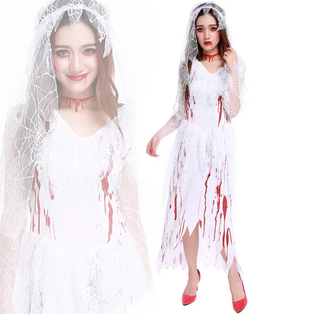 corpse bride halloween costumes cosplay 2017 ghost bride women white bloody long dresses fancy party carnival