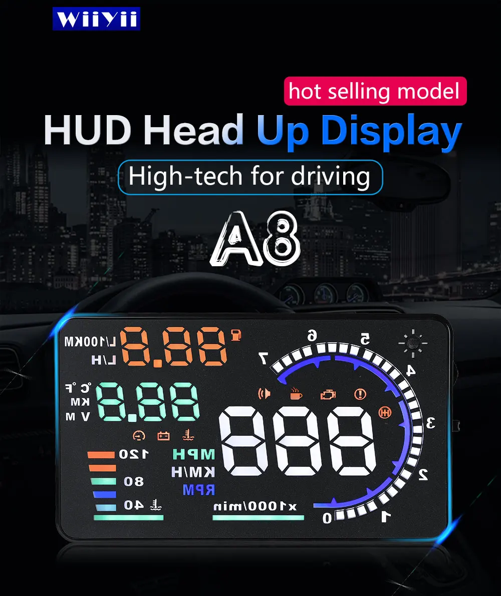 GEYIREN A8 5," Автомобильный HUD Дисплей лобовое стекло проектор расход топлива превышение скорости сигнализации DC9-16V для безопасного вождения