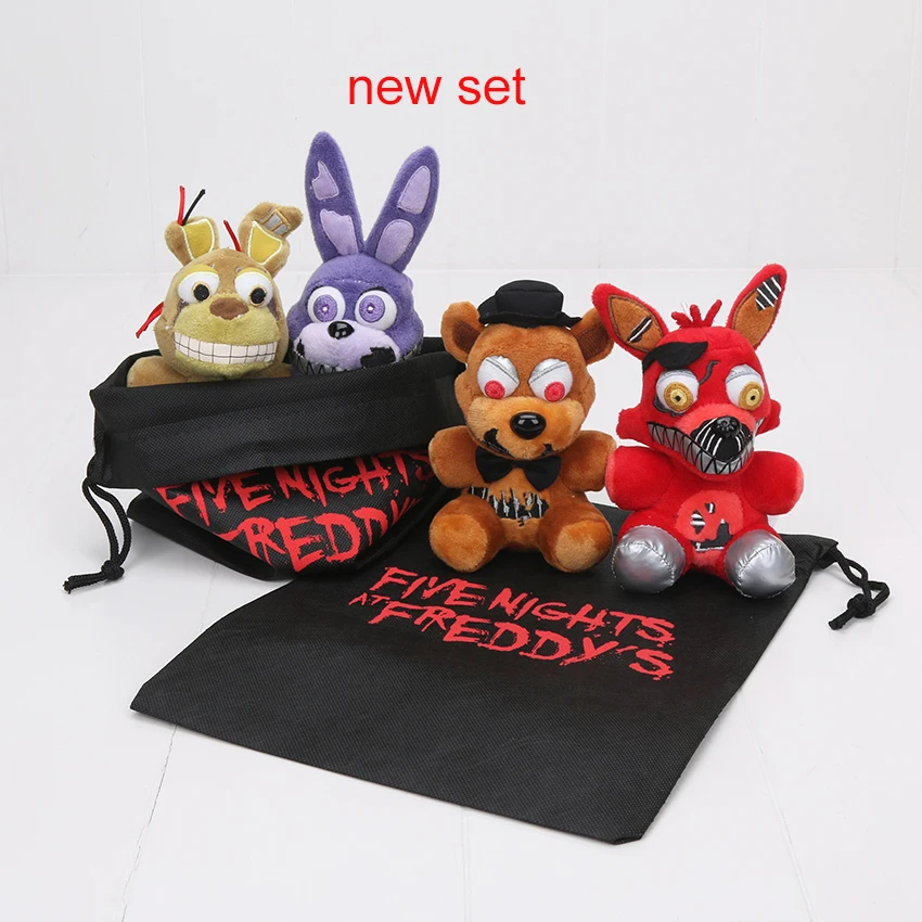 Skup Nowy 14 cm koszmar pięć nocy w Freddy FNAF Fox niedźwiedź Bonnie zabawki pluszowe wisiorki breloki lalki z torba na prezent peluche