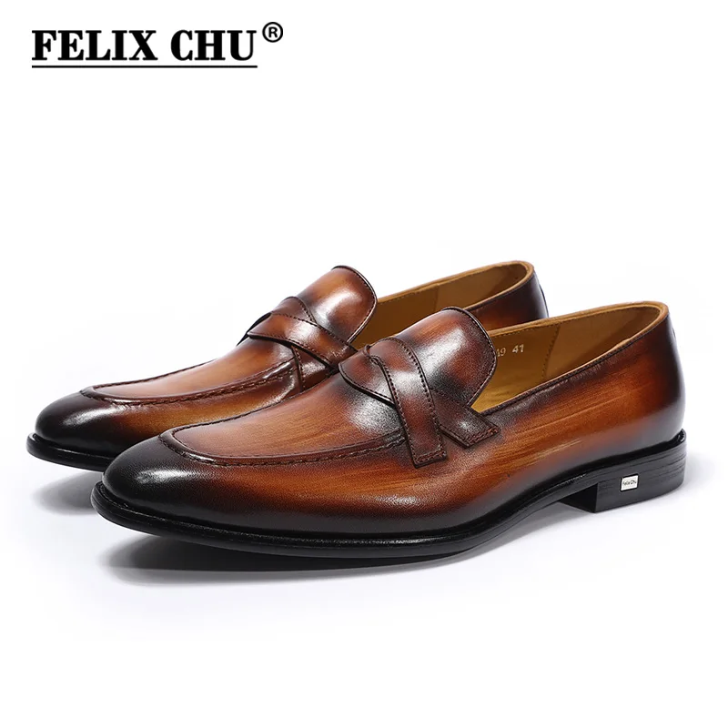FELIX CHU Classic Mens Loafers Genuine Leather Brown Gray Slip On Formal Shoes Office Party Wedding Man Dress Casual Footwear FELIX CHU Classic Mens Loafers Genuine Leather Brown Gray Slip On Formal Shoes Office Party Wedding Man Dress Casual Footwear