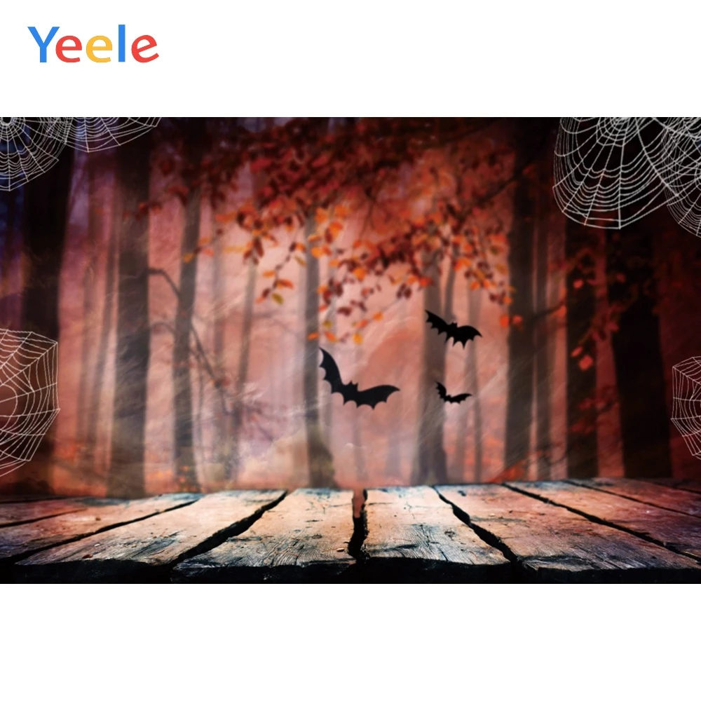 

Yeele Happy Halloween Spider Web Bat Forest Wood Photography Backgrounds Customized Photographic Backdrops for Photo Studio