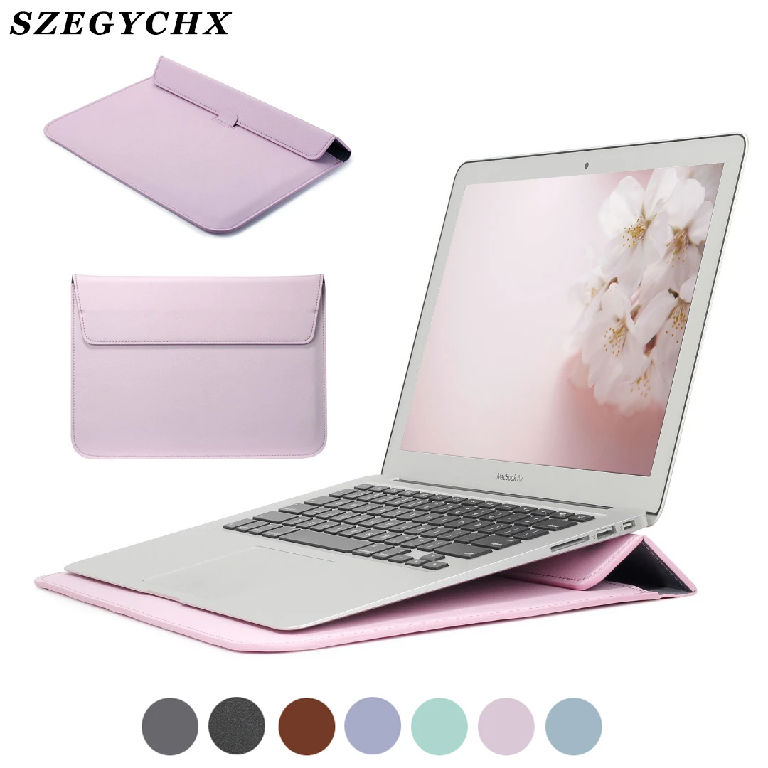 PU Leather Laptop Sleeve Bag For Macbook Pro 13 M1 2021 New Pro 14 16 12 15  Case For XiaoMi Air 13.3 for Matebook 14 Stand Cover