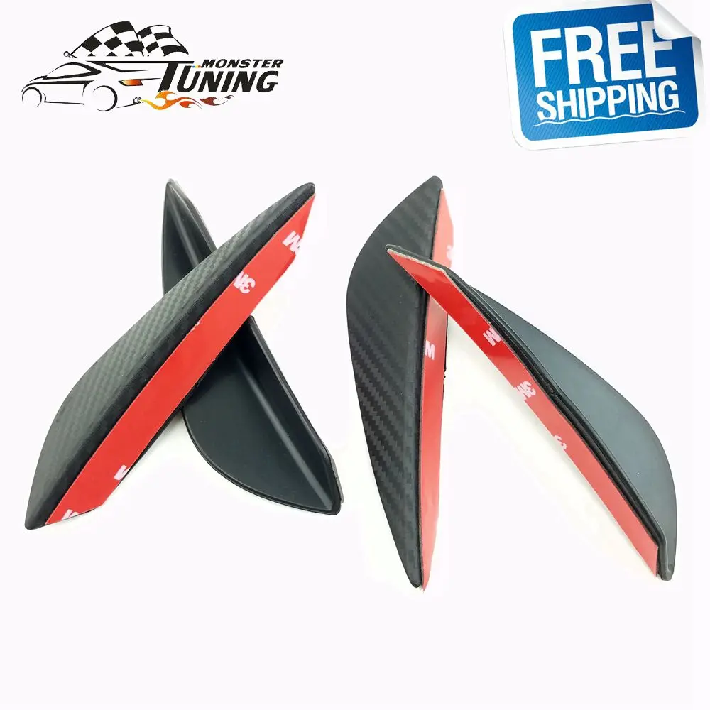 

Free Shipping Universal 4pcs Carbon fiber Fit Front Bumper Lip Splitter Fins Body Spoiler Canards Valence Chin