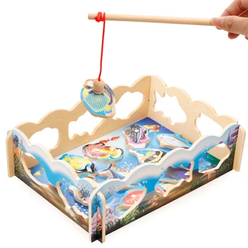 Baby Educational Fishing Toys Wooden Magnetic Fishing Toy Set Parent-child Interaction Game Toy Child Birthday/Christmas Gift plastic toy baby birthday gift desktop funny game tabletop shoot football fossball family parent child interactive educational