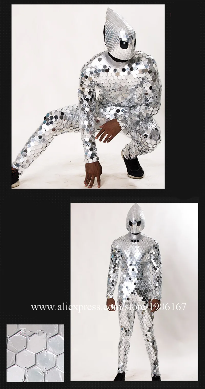 New unique futuristic alien male costume nightclub male GOGO cool mirror man costume commercial men's clothing6