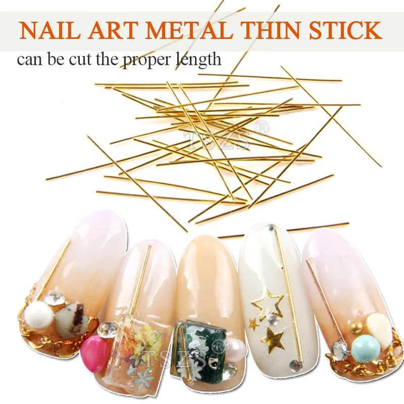 25 шт./лот, японские кулоны для ногтей, супер длинные золотые серебряные 0,5 мм Металлические тонкие палочки для украшения ногтей