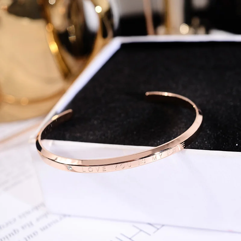 

YUN RUO 2018 New Arrival Fashion Luxury LOVE YOU IS MY FATE Bangle Rose Gold Color Titanium Steel Jewelry Woman Not Fade Chic
