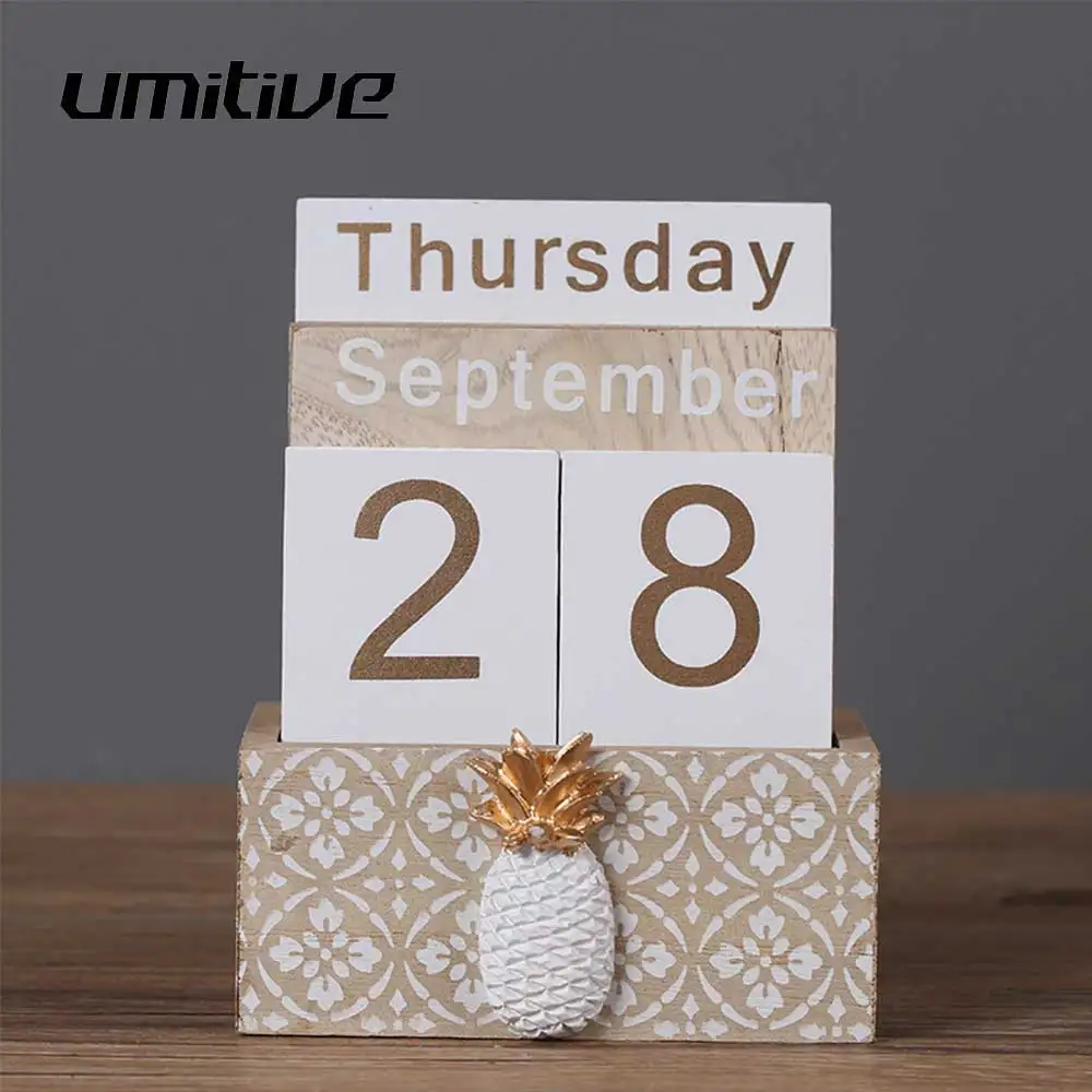 

Umitive 2019 Wood Perpetual Calendar Planner Organizer Agenda Table Display Living Room Desktop Decoration Table Calendar