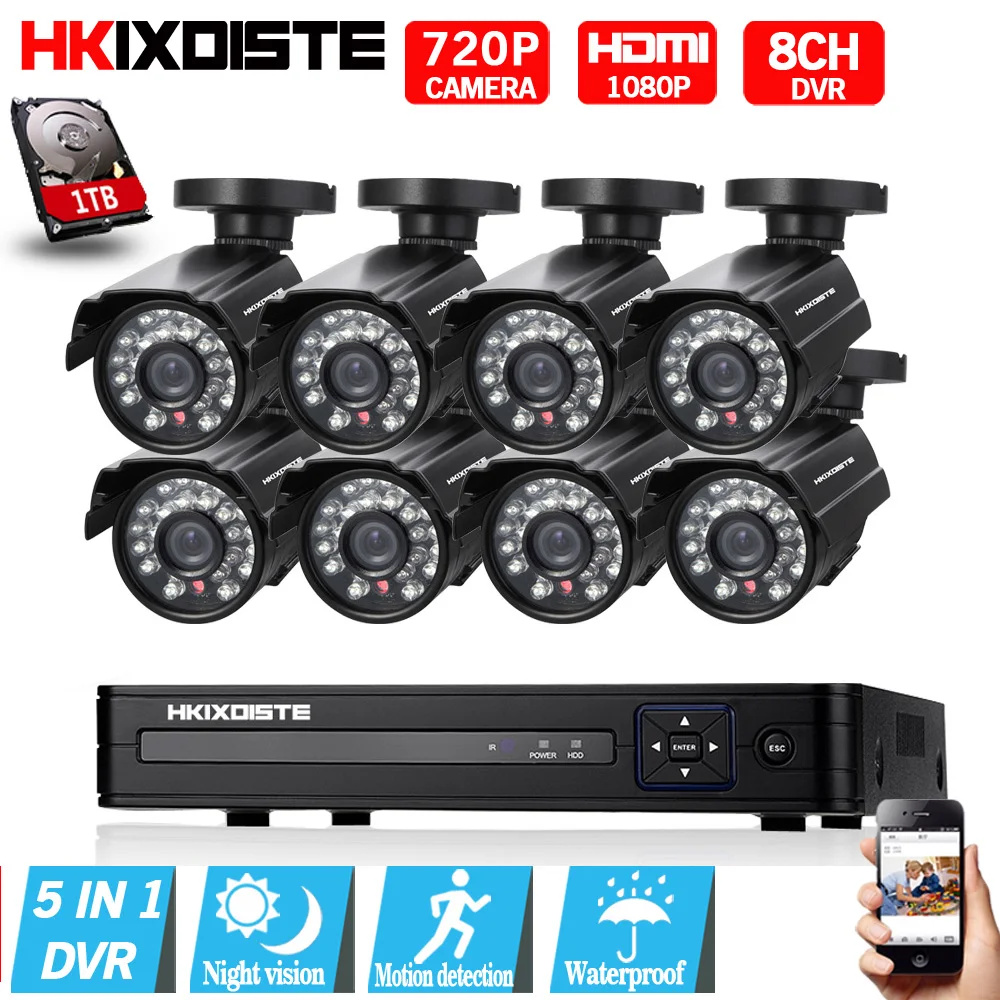 

8CH CCTV System 1080P HDMI AHD 8CH CCTV DVR 8PCS 1.0 MP IR Security Camera 720P CCTV Camera Surveillance System Bullet Black set