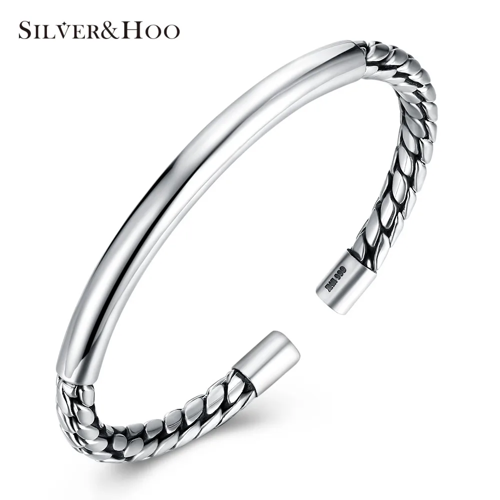 

SILVERHOO 999 Sterling Silver Simple Style Bangles for Women Fine Jewelry High Quality Engagement Bracelets 2018 New Style