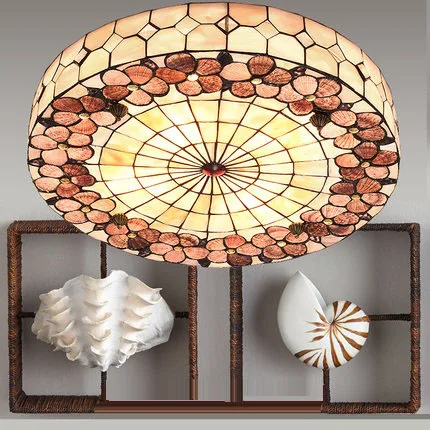 Mediterranean Rural E27 30/40/50cm Round Shell HandmadeTiffany Ceiling Lamps For Living Room Light Fixture | Лампы и освещение