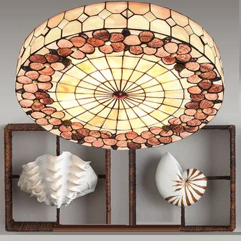 

Mediterranean Rural E27 30/40/50cm Round Shell HandmadeTiffany Ceiling Lamps For Living Room Light Fixture
