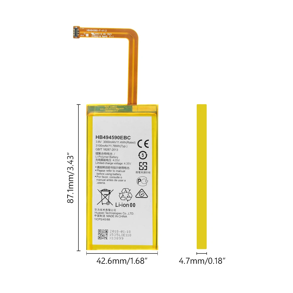 2019 YCDC 100% Новый оригинальный аккумулятор 3100 мАч HB494590EBC для huawei Honor 7 PLK L01/UL00/AL10/TL01H +