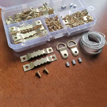 

D Ring Picture Photo Painting Frame Sawtooth Hanger Hook Screws Wire Rope Kits Mounted Accessories Tool