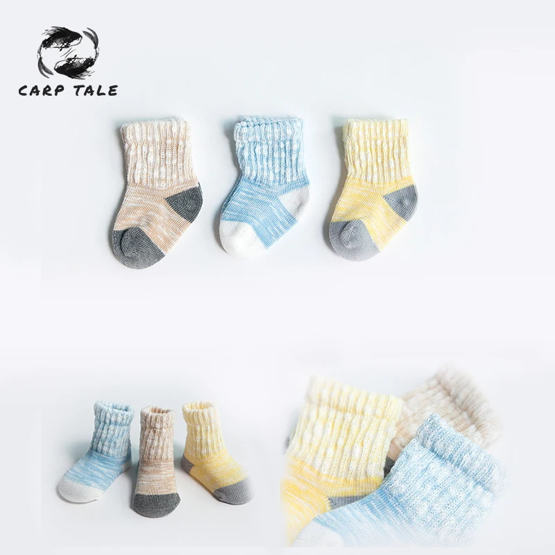 

2019 New 3Pcs/set Crown Solid Color Stitching Striped Baby Socks Newborn Cotton Boys Girls Sock Cute Toddler Socks Size