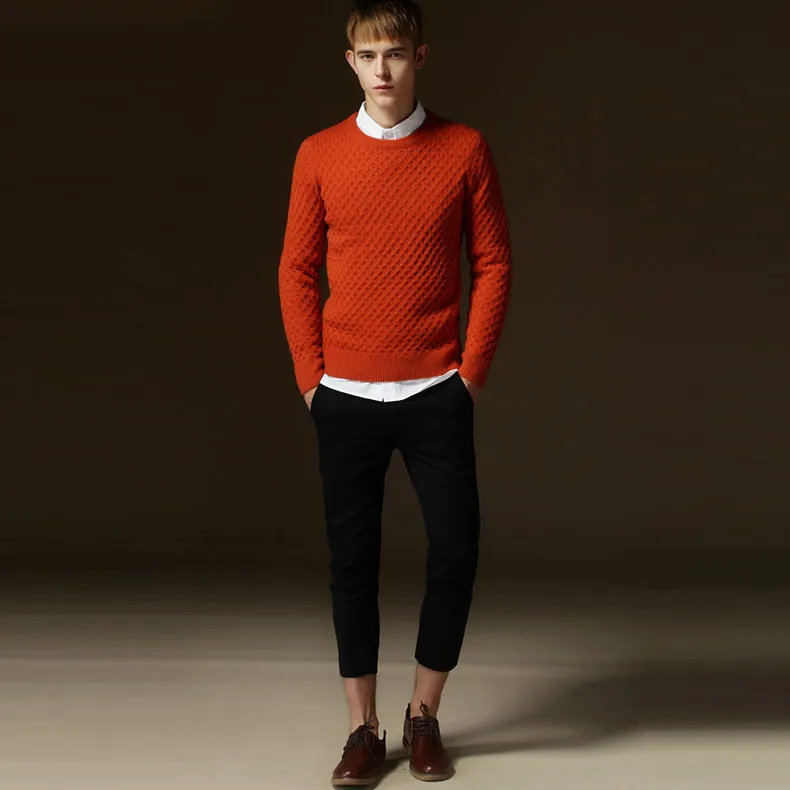 Fashion Sweater Men Orange Gray Pullovers Vintage Slim Fit