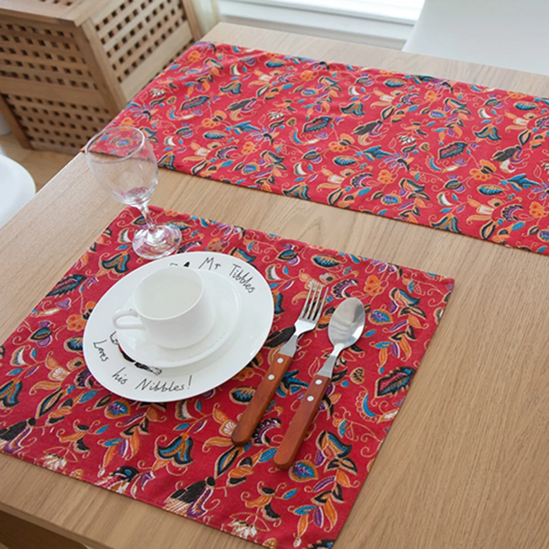 4pcs cotton linen pastoral cloth placemat table mat plaid western pad