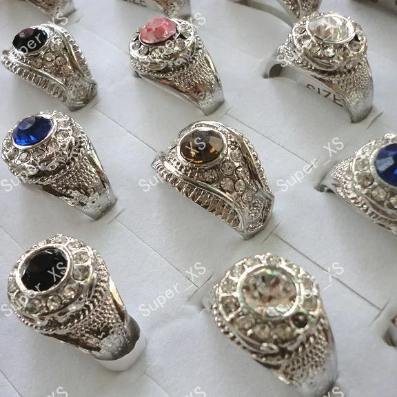 8pcs wholesale lots jewelry ring fashion cool Men's rhinestone pretty