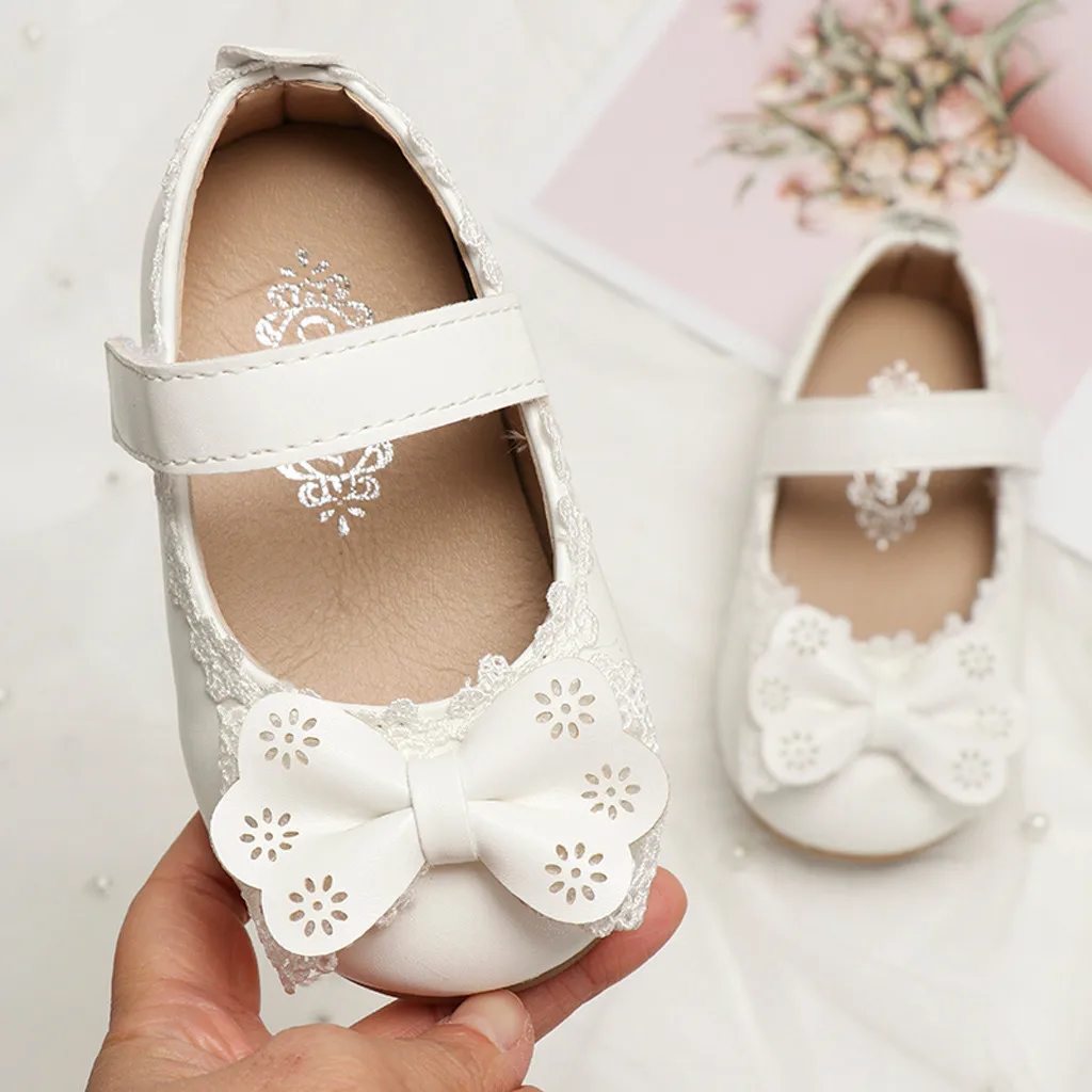 Детская обувь; элегантная однотонная повседневная обувь принцессы с бантом для маленьких девочек; кожаная обувь для маленьких девочек