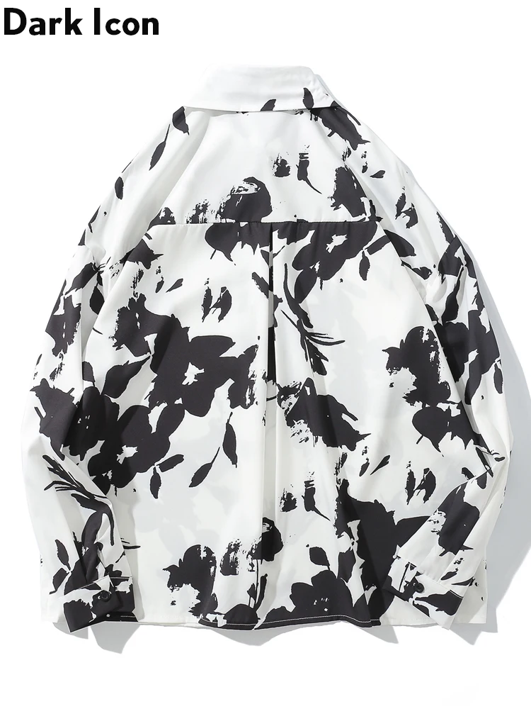 Dark Icon Printing Men's Shirt Long Sleeve Turn-down Collar Casual Shirts Men