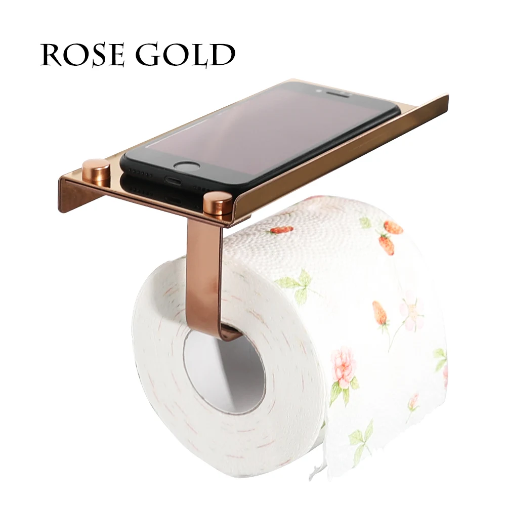 Красивый Практичный Прочный держатель для туалетной бумаги с полкой из розового золота Универсальный держатель для туалетной бумаги из стали