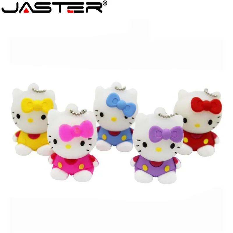 

JASTER Hot sell 5 colors Hello Kitty USB Flash Drive cat pen drive special gift fashion cartoon Animal pendrive 64GB/16GB/32GB