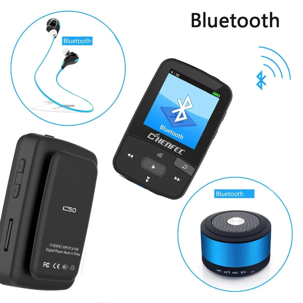 ChenFec C50 8 Гб клип Bluetooth MP3 плеер 1,5 дюймов Экран мини Размеры без потери качества звука музыкальный плеер с FM радио Запись голоса