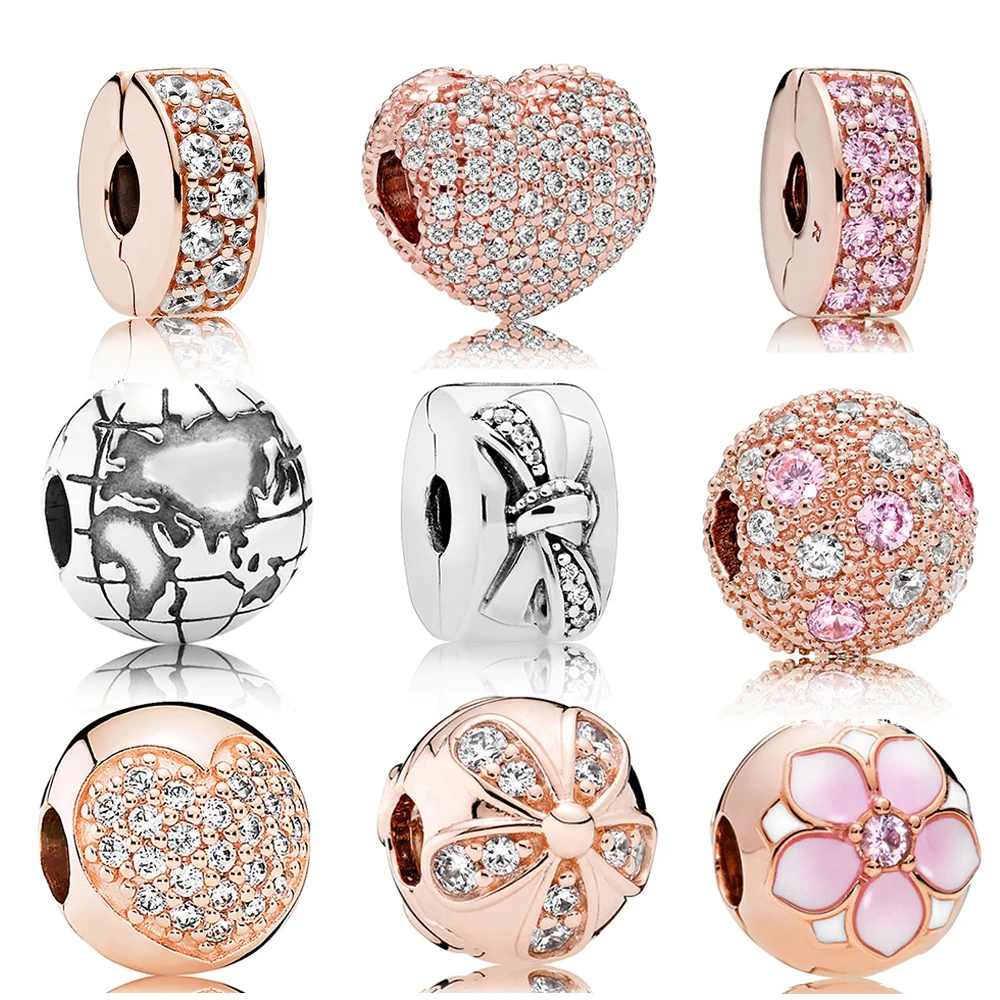

2019 100% 925 Sterling Silver Genuine ROSE PAVE HEART CLIP CHARM PINK COSMIC STARS OPEN MY HEART Dazzling Daisies Fixed SHINING