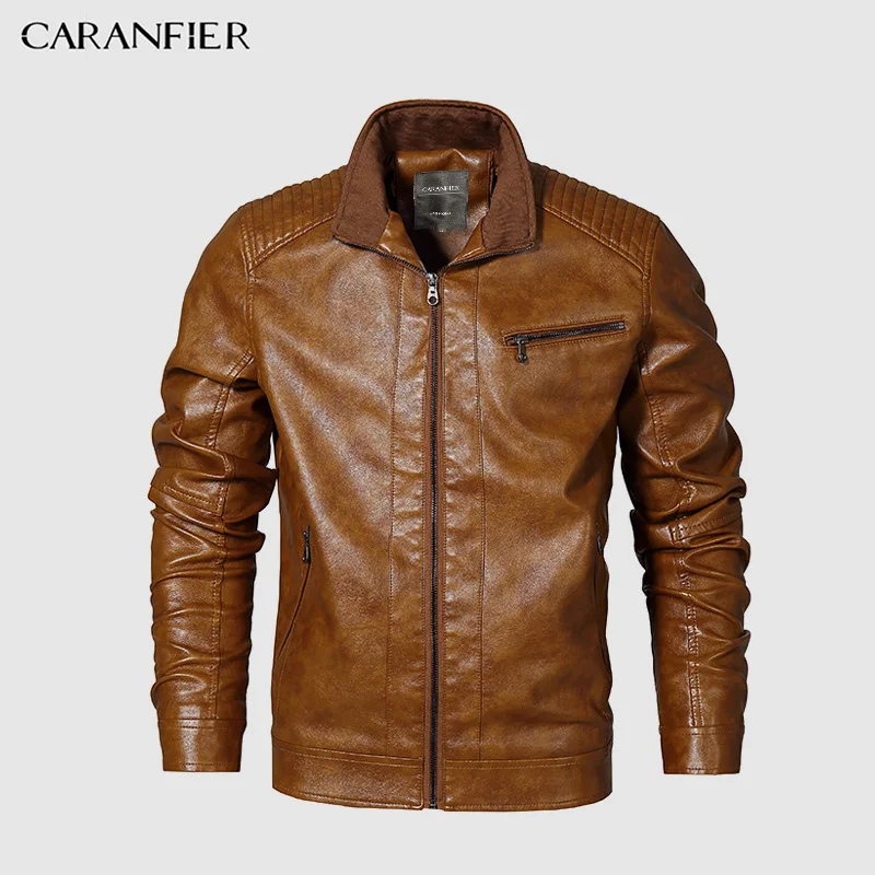 

CARANFIER Mens Jackets Faux Leather British Style Casual Businessmen Male Long Windproof Warm Men Outwear Coats Standard US size