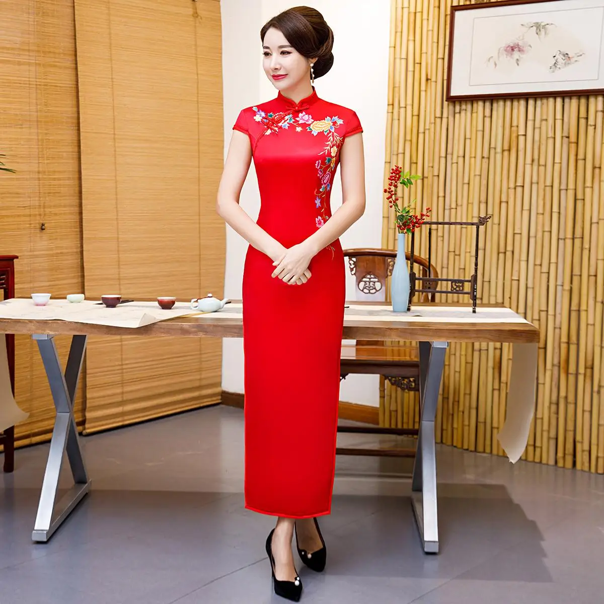 Печатные классические леди этап Show Cheongsam элегантный тонкий район плюс Размеры китайский Ципао Vestidos летнее Разделение платье M-4XL - Цвет: Style 12