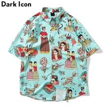 Dark Icon Printed New Fashion Street Men's Shirt 2019 Summer Hawaii Style Shirt Men Hip Hop Shirts Male Tops