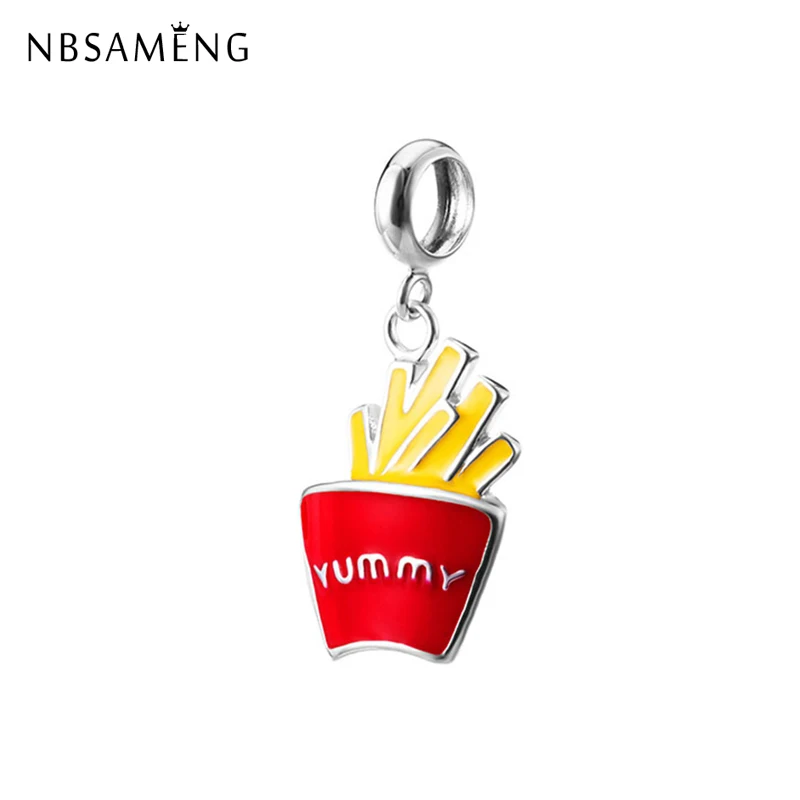 

New Authentic 925 Sterling Silver Bead Charm Enamel French Fries Yummy Pendant Charms Fit Pandora Bracelets Women Diy Jewelry